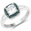 Bague en argent sterling avec aquamarine de 0,83 carat et diamants bleus
