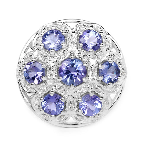 2.00 Carat Genuine Tanzanite and White Zircon Sterling Silver Ring