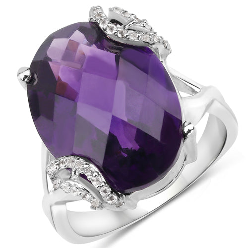 Bague en argent sterling avec améthyste véritable de 10,44 carats et topaze blanche