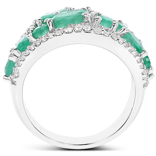 3.27 Carat Genuine Emerald and White Zircon Sterling Silver Ring