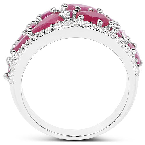 3.89 Carat Genuine Ruby and White Zircon Sterling Silver Ring