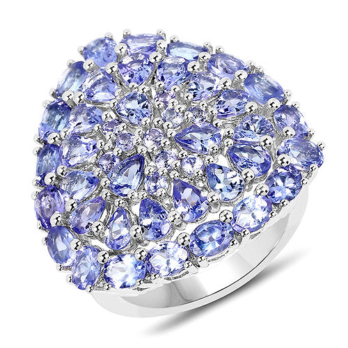 5.93 Carat Genuine Tanzanite Cluster Ring in Sterling Silver