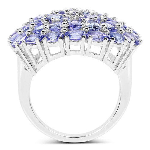 5.93 Carat Genuine Tanzanite Cluster Ring in Sterling Silver