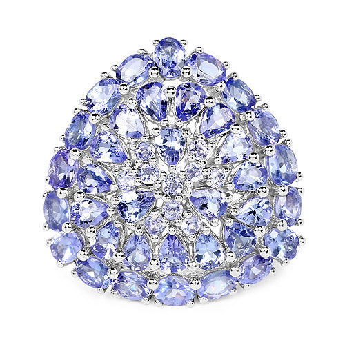 5.93 Carat Genuine Tanzanite Cluster Ring in Sterling Silver