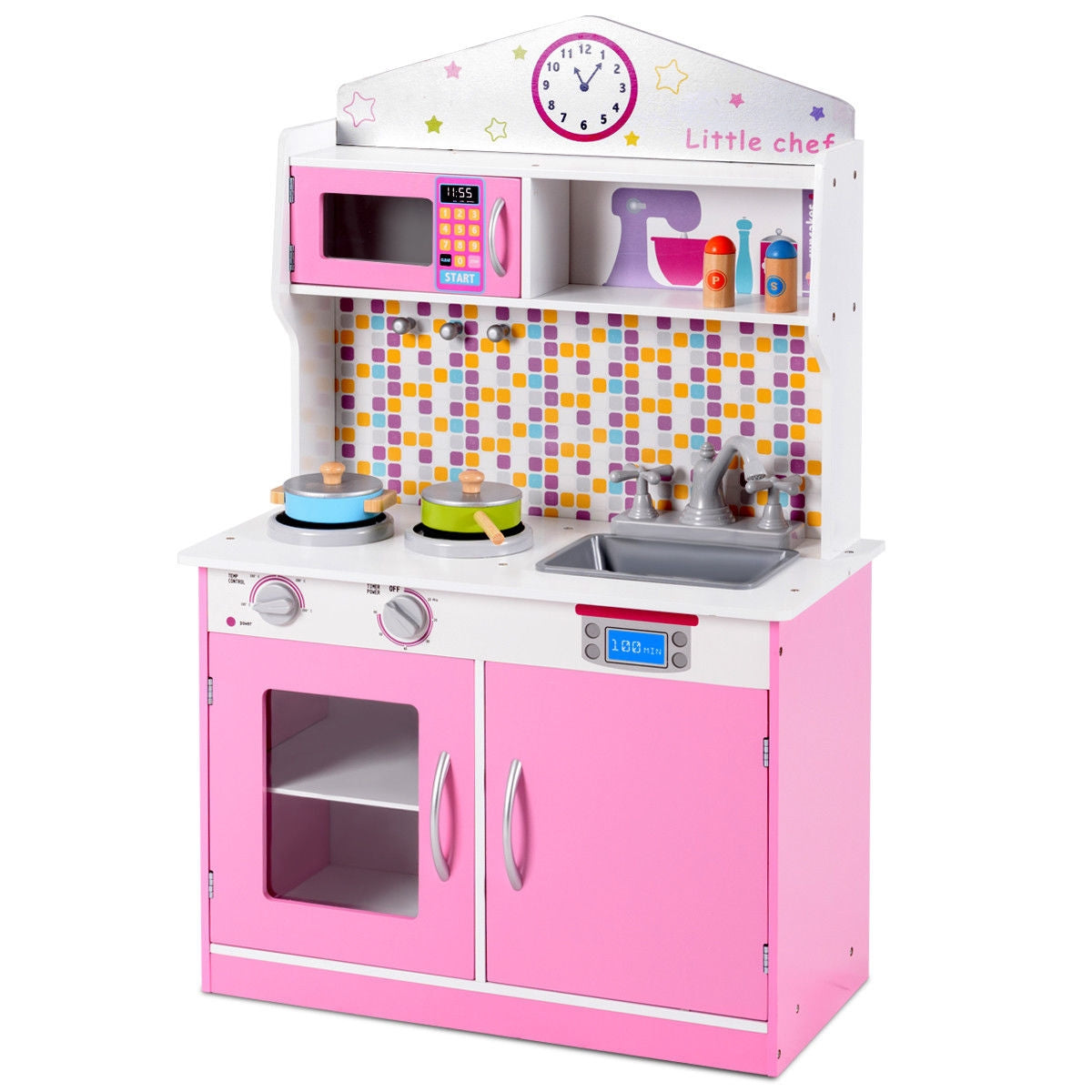 Juego de cocina de madera para niños - Rosa