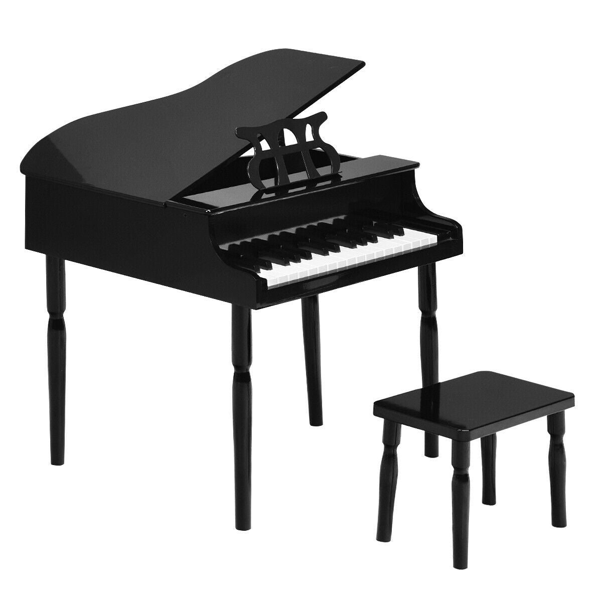 Piano à queue en bois pour enfants avec 30 touches et banc - Noir