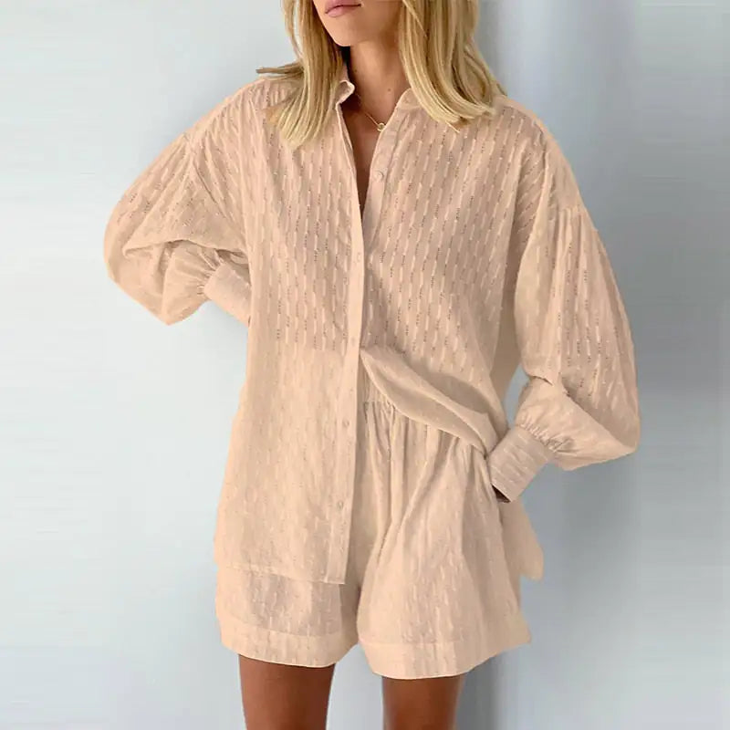 Lantern Sleeve Loose Shirt and Shorts Set