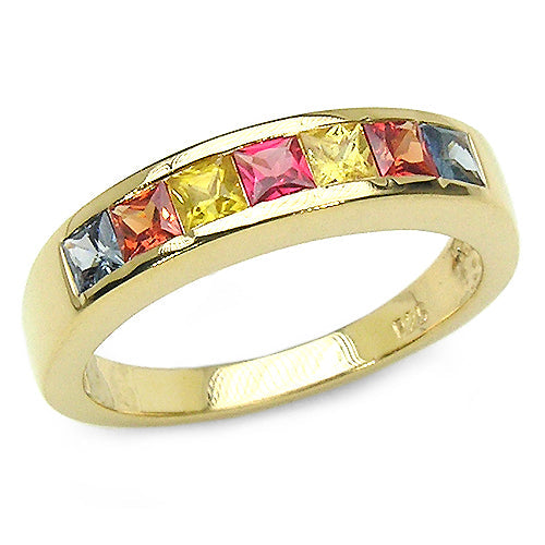 14K Yellow Gold Plated Multi Sapphire Sterling Silver Engagement Ring