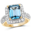 Anillo de Topacio Azul Londres y Topacio Blanco Bañado en Oro Amarillo de 14K