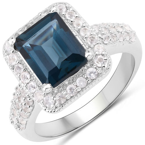 5.03 Carat London Blue Topaz & White Topaz Sterling Silver Ring
