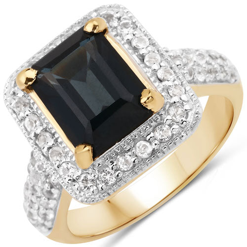 Anillo de plata esterlina con topacio azul de Londres y topacio blanco de 5.03 quilates