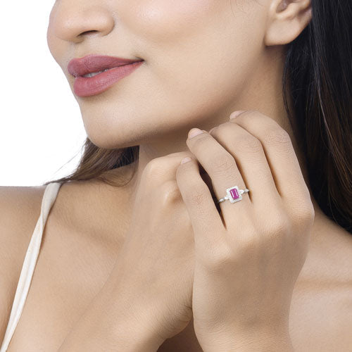 0.75 Carat Ruby and Diamond 14K White Gold Engagement Ring