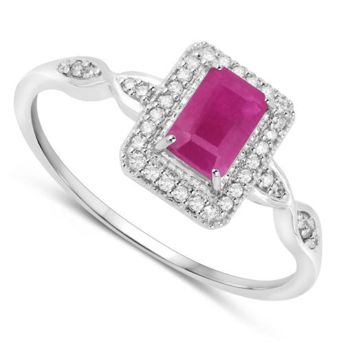 0.75 Carat Ruby and Diamond 14K White Gold Engagement Ring
