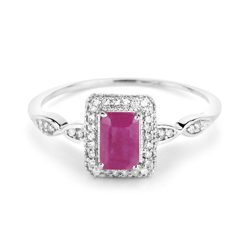 0.75 Carat Ruby and Diamond 14K White Gold Engagement Ring
