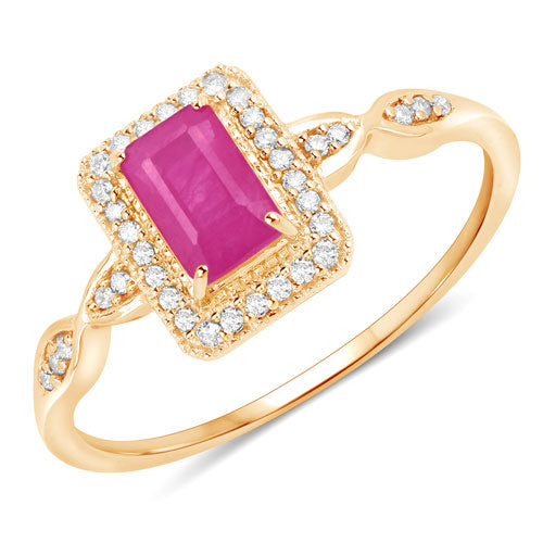0.75 Carat Ruby and Diamond Halo Engagement Ring in 14K Gold