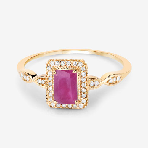 0.75 Carat Ruby and Diamond Halo Engagement Ring in 14K Gold