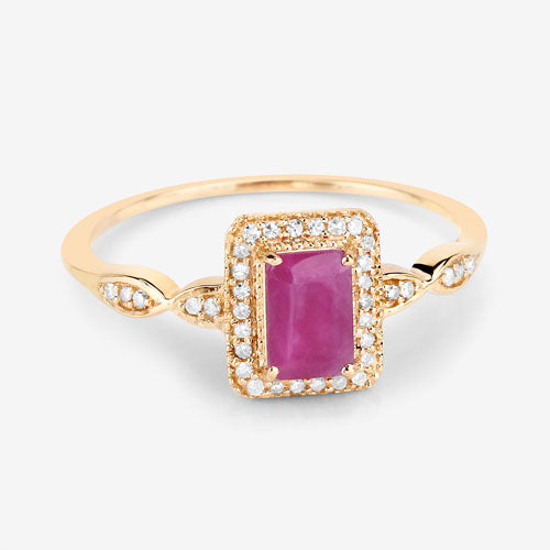 0.75 Carat Ruby and Diamond Halo Engagement Ring in 14K Gold