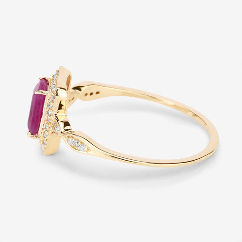 0.75 Carat Ruby and Diamond Halo Engagement Ring in 14K Gold