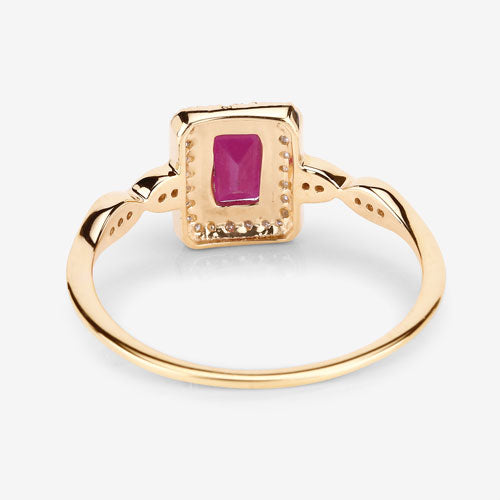 0.75 Carat Ruby and Diamond Halo Engagement Ring in 14K Gold