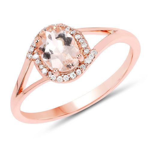0.78 Carat Morganite and Diamond 14K Rose Gold Engagement Ring