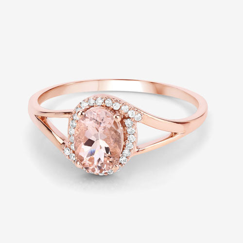 0.78 Carat Morganite and Diamond 14K Rose Gold Engagement Ring