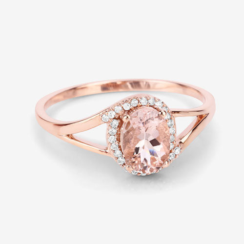 0.78 Carat Morganite and Diamond 14K Rose Gold Engagement Ring