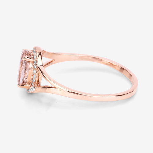 0.78 Carat Morganite and Diamond 14K Rose Gold Engagement Ring