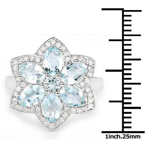 2.88 Carat Genuine Aquamarine Sterling Silver Ring