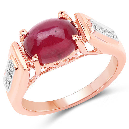 14K Rose Gold Plated Genuine Ruby & White Topaz Ring