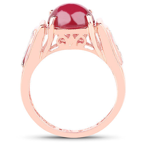 14K Rose Gold Plated Genuine Ruby & White Topaz Ring