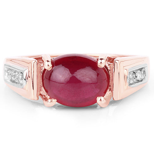 14K Rose Gold Plated Genuine Ruby & White Topaz Ring