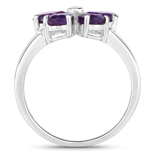 Anillo de amatista de 1.35 quilates y zafiro blanco creado en plata de ley