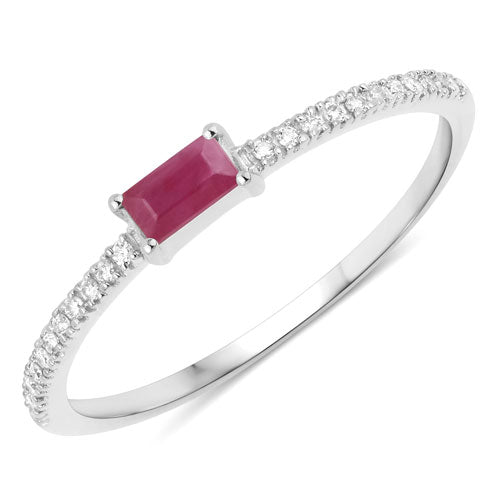 0.22 Carat Ruby and White Diamond 14K White Gold Engagement Ring
