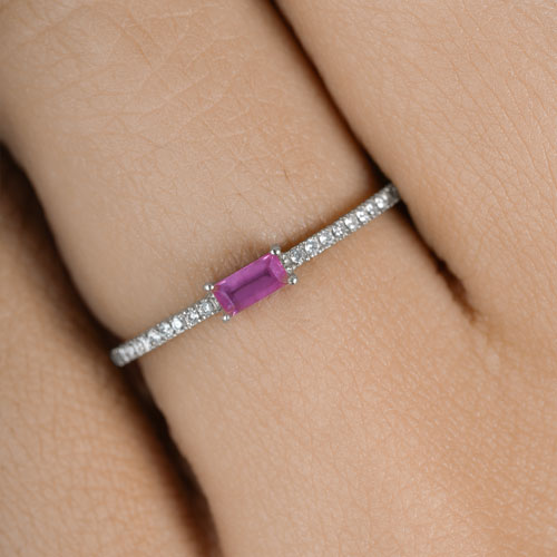 0.22 Carat Ruby and White Diamond 14K White Gold Engagement Ring