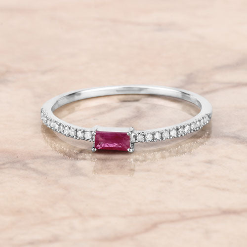 0.22 Carat Ruby and White Diamond 14K White Gold Engagement Ring