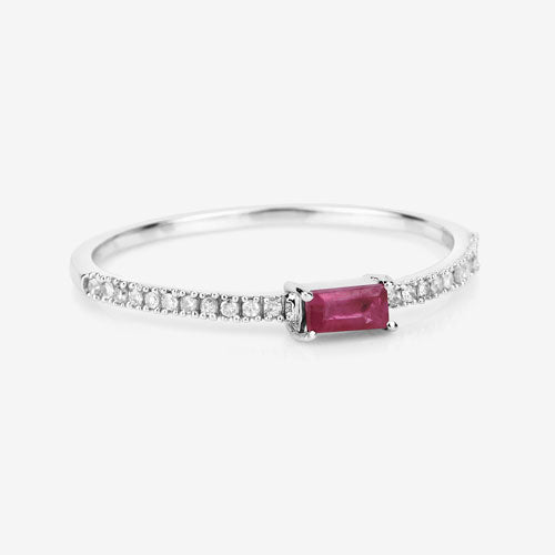 0.22 Carat Ruby and White Diamond 14K White Gold Engagement Ring