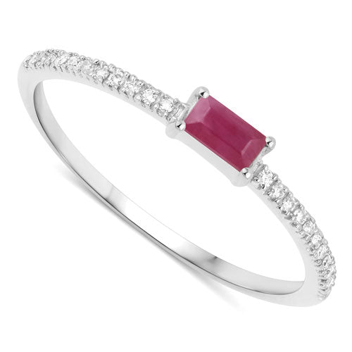 0.22 Carat Ruby and White Diamond 14K White Gold Engagement Ring