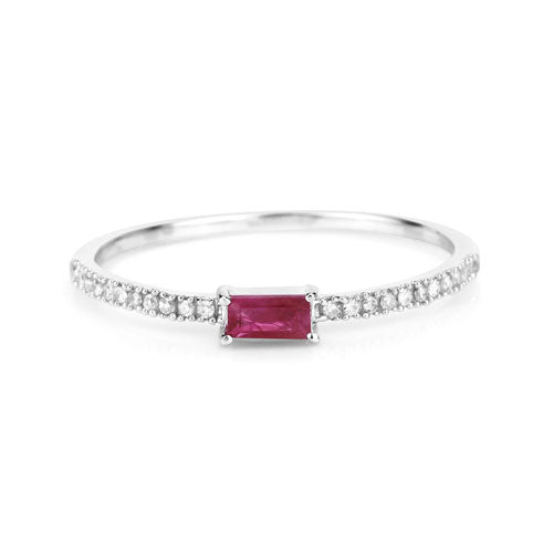 0.22 Carat Ruby and White Diamond 14K White Gold Engagement Ring