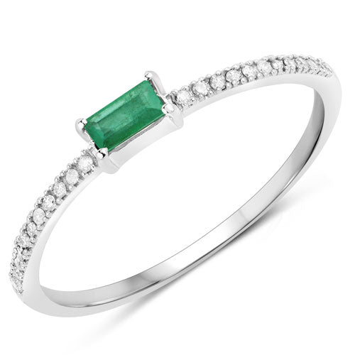 Bague de fiançailles en or blanc 14K avec émeraude zambienne de 0,18 carat et diamants