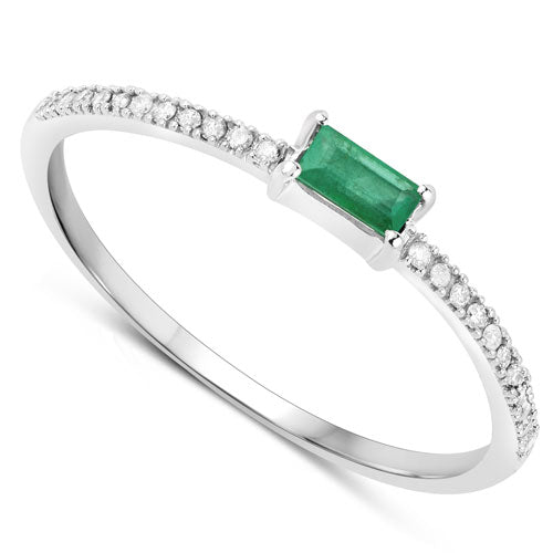 Bague de fiançailles en or blanc 14K avec émeraude zambienne de 0,18 carat et diamants