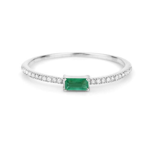 Bague de fiançailles en or blanc 14K avec émeraude zambienne de 0,18 carat et diamants