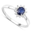 Bague Halo en Saphir Bleu et Diamants de 0,44 Carat en Or Blanc 14K