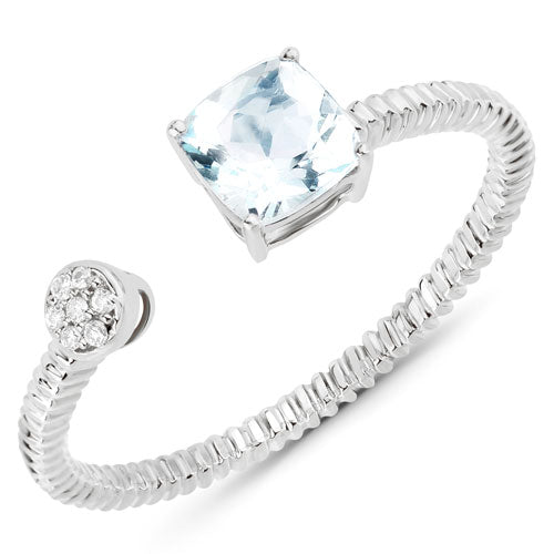 0.52 Carat Aquamarine and Diamond 14K White Gold Ring