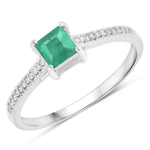 Bague de fiançailles en or blanc 14K avec émeraude zambienne de 0,67 carat et diamants