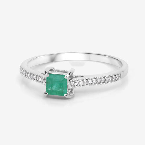 Bague de fiançailles en or blanc 14K avec émeraude zambienne de 0,67 carat et diamants
