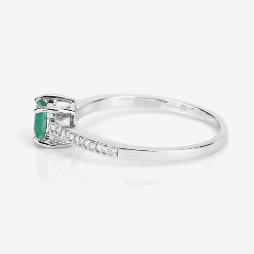 Bague de fiançailles en or blanc 14K avec émeraude zambienne de 0,67 carat et diamants