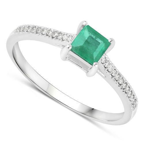 Bague de fiançailles en or blanc 14K avec émeraude zambienne de 0,67 carat et diamants