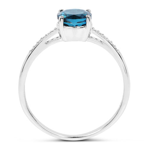 Bague de fiançailles en or blanc 14K avec topaze bleue de Londres et diamants de 1,05 carat