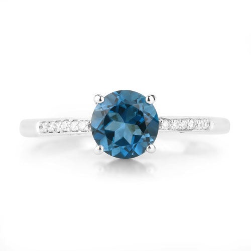 Bague de fiançailles en or blanc 14K avec topaze bleue de Londres et diamants de 1,05 carat