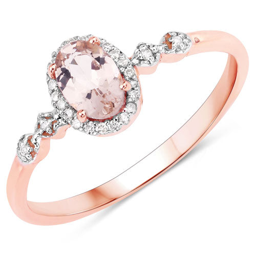 0.48 Carat Morganite and Diamond Halo Ring in 10K Rose Gold